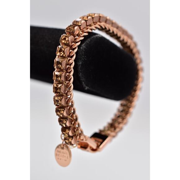 Henri Bendel Rose Gold Chain Crystal Bracelet Champagne Rhinestone Signed BinO - Picture 4 of 12